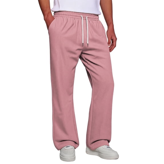Rexolia Mens Loose Fit Sweatpants Straight Leg Open Bottom Drawstring Casual Gym Pants Pink S