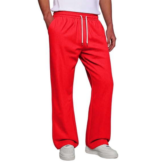 Rexolia Mens Loose Fit Sweatpants Straight Leg Open Bottom Drawstring Casual Gym Pants Red XL