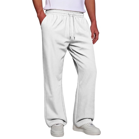 Rexolia Mens Loose Fit Sweatpants Straight Leg Open Bottom Drawstring Casual Gym Pants White 3XL