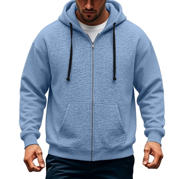 Rexolia Mens Oversized Zip Up Hoodie Brushed Fleece Heavyweight Full Zip Sweatshirt with Pockets Fall Winte Light Blue M