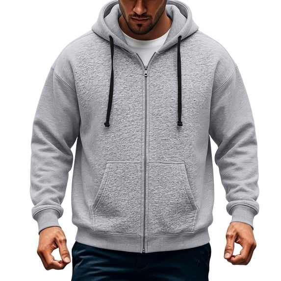 Rexolia Mens Oversized Zip Up Hoodie Brushed Fleece Heavyweight Full Zip Sweatshirt with Pockets Fall Winte Light Gray S