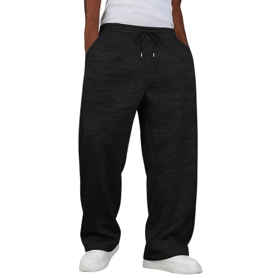 Rexolia Mens Relaxed Uncuffed Sweatpants Baggy Fit Drawstring Elastic Waist Side Pockets Black L