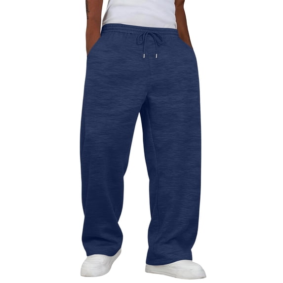Rexolia Mens Relaxed Uncuffed Sweatpants Baggy Fit Drawstring Elastic Waist Side Pockets Dark Blue 3XL