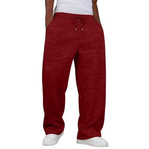 Rexolia Mens Relaxed Uncuffed Sweatpants Baggy Fit Drawstring Elastic Waist Side Pockets Wine 2XL