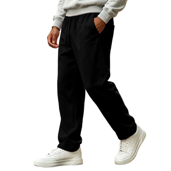 Rexolia Mens Stretch Straight Sweatpants 2 Zip Pockets Elastic Drawstring Waist Lightweight Black L