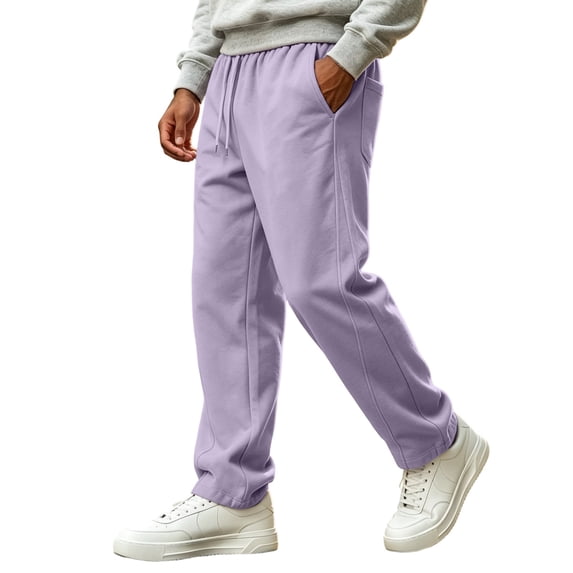 Rexolia Mens Stretch Straight Sweatpants 2 Zip Pockets Elastic Drawstring Waist Lightweight Light Purple L