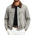 thumbnail image 1 of Rexolia Mens Vintage Washed Denim Jacket Corduroy Collar Long Sleeve Snap Button Jean Coat Retro Streetwear for Fall Winter Outdoor Light Gray L, 1 of 7