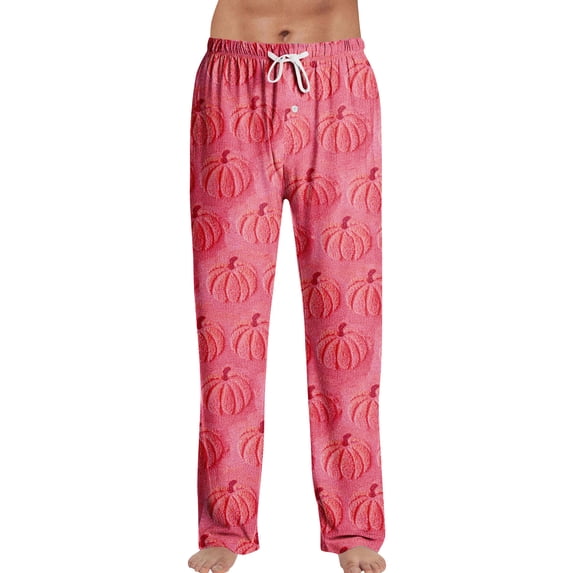 Rexolia Mens Warm Autumn Pajama Pants 3D Colorful Pumpkin Print Soft Melt Away Comfort Lounge Bottom Hot Pink M