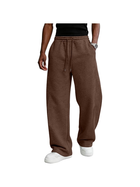 Mens Wide Leg Sweatpants Deep Pockets Drawstring Open Bottom Y2K Streetwear Coffee L