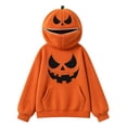 thumbnail image 1 of Rexolia Pumpkin Head Full Zip Hoodie Face Cover Costume with Smile Scared Pumpkin Print Halloween Saffron XL, 1 of 3