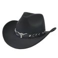 thumbnail image 1 of Rexolia Unisex Felt Fedora Western Cowboy Hat Adjustable Sweatband Roll Up Wide Brim Rodeo Black One Size, 1 of 3