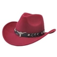 thumbnail image 1 of Rexolia Unisex Felt Fedora Western Cowboy Hat Adjustable Sweatband Roll Up Wide Brim Rodeo Wine One Size, 1 of 3