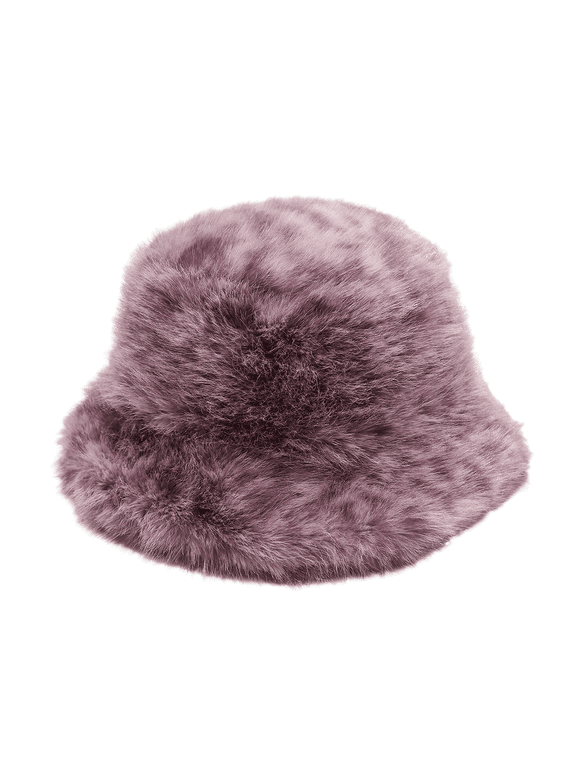 Unisex Fuzzy Bucket Hat Leopard Print Low Brim Ear Coverage Plush Warm Winter Light Purple One Size