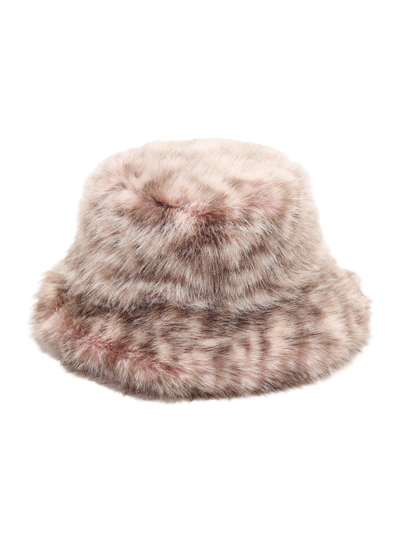 Unisex Fuzzy Bucket Hat Leopard Print Low Brim Ear Coverage Plush Warm Winter Pink One Size
