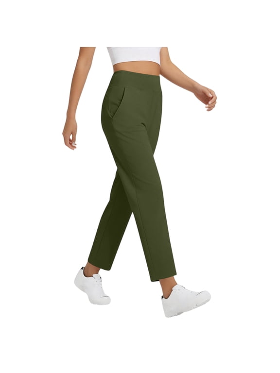 Women's Ankle Golf Pants 7/8 Length Pull On Travel Work Casual Army Green S