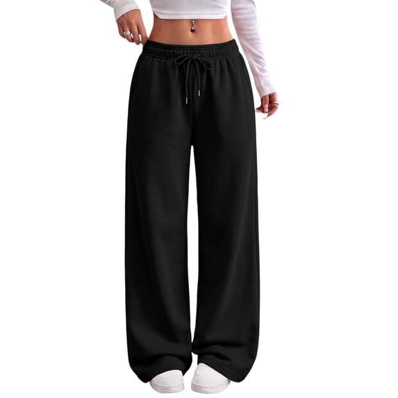 Rexolia Women's Baggy Wide Leg Sweatpants with Pockets Drawstring High Waist Casual Lounge Black 3XL