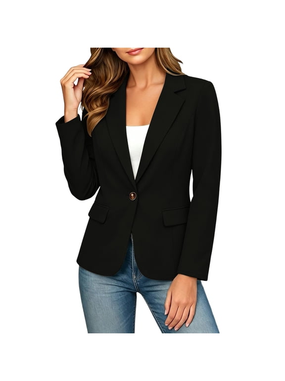 Women's Business Casual Blazer Open Front Jacket with Pockets Black XL