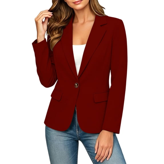Rexolia Women's Business Casual Blazer Open Front Jacket with Pockets Wine 3XL