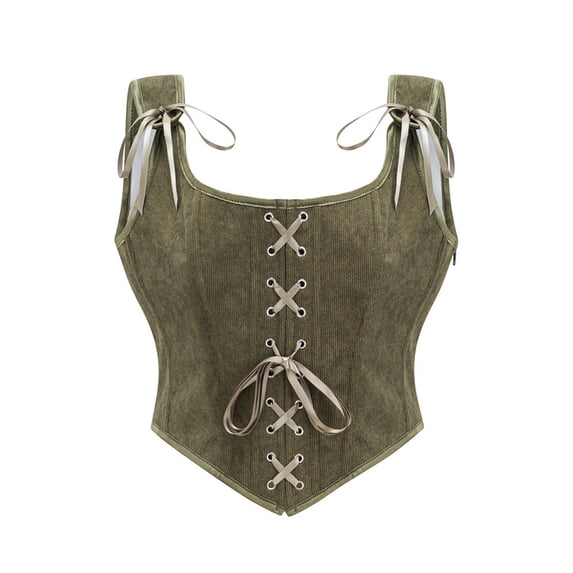 Rexolia Women's Corset Top Square Neck Lace Up Bustier Army Green L