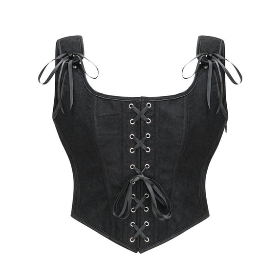 Rexolia Women's Corset Top Square Neck Lace Up Bustier Black XL