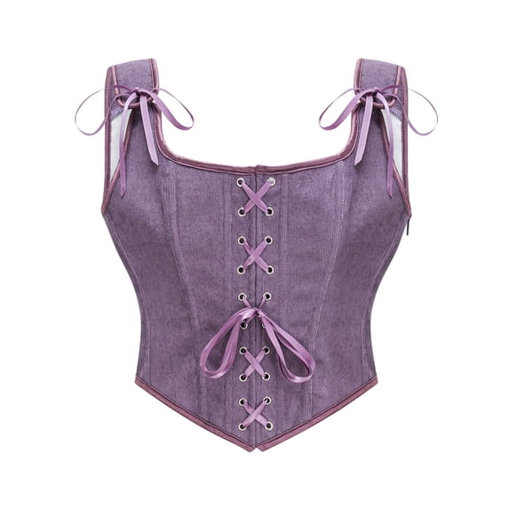 Rexolia Women's Corset Top Square Neck Lace Up Bustier Purple S