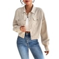 thumbnail image 1 of Rexolia Women’s Cropped Corduroy Button Down Jacket Long Sleeve Casual Fall Outerwear Beige L, 1 of 7
