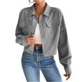 thumbnail image 1 of Rexolia Women’s Cropped Corduroy Button Down Jacket Long Sleeve Casual Fall Outerwear Light Gray S, 1 of 7