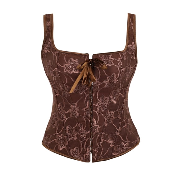 Rexolia Women’s Floral Lace Up Corset Top Renaissance Crop Overbust Bustier Coffee S
