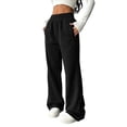 thumbnail image 1 of Rexolia Women's High Waist Brushed Fleece Sweatpants Wide Leg Open Bottom Warm Lounge Pants Black L, 1 of 7
