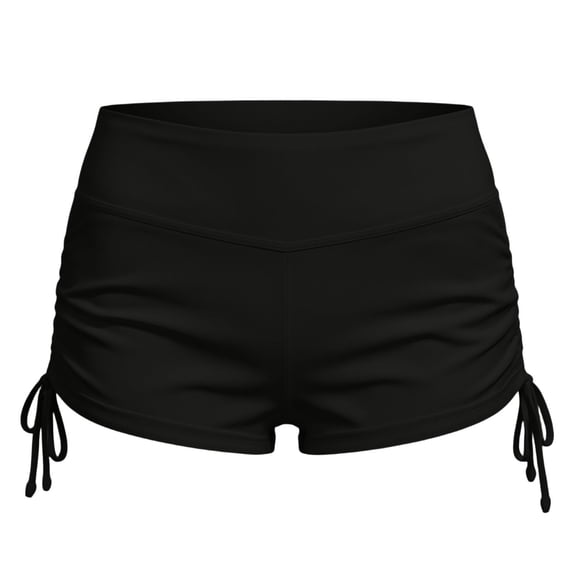 Rexolia Women's High Waist Swim Shorts Ruched Side Tummy Control Yoga Beach Workout Black L