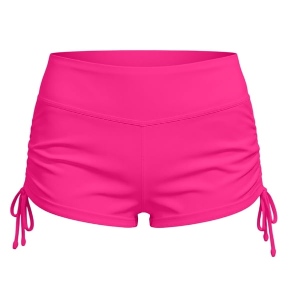 Rexolia Women's High Waist Swim Shorts Ruched Side Tummy Control Yoga Beach Workout Hot Pink XL