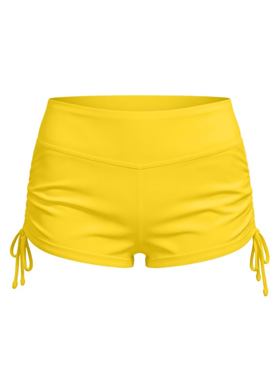 Women's High Waist Swim Shorts Ruched Side Tummy Control Yoga Beach Workout Yellow 3XL