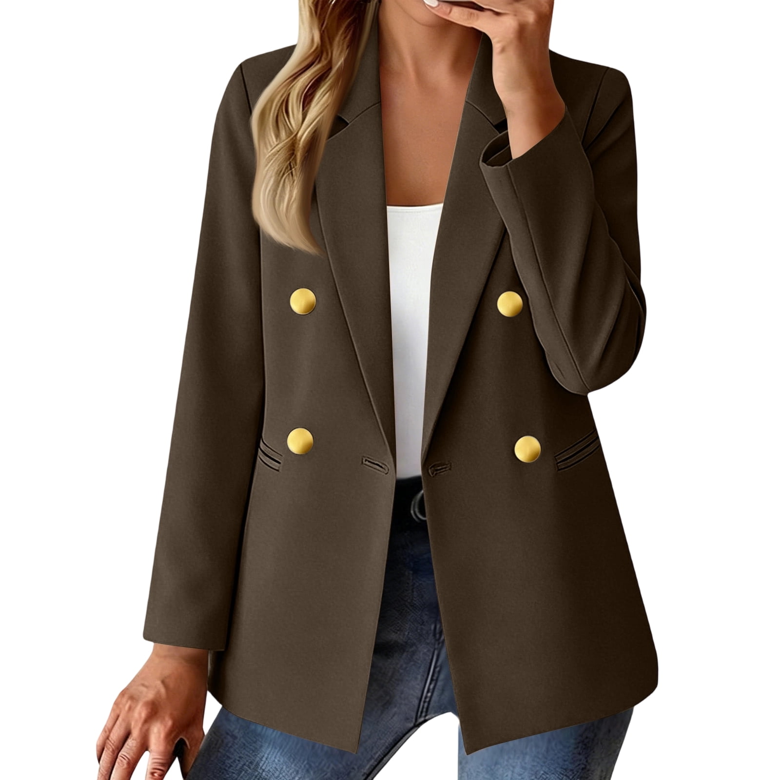 Rexolia Women’s Lightweight Double Breasted Blazer Business Casual Open ...