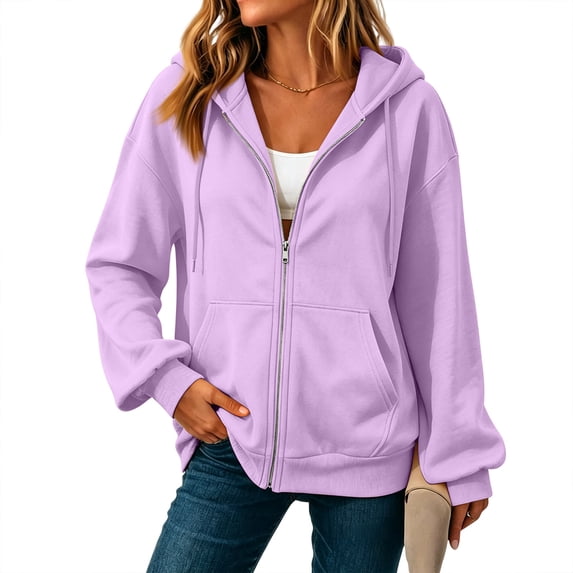 Rexolia Women's Oversized Full Zip Hoodie Athletic Jacket with Pockets Purple 3XL