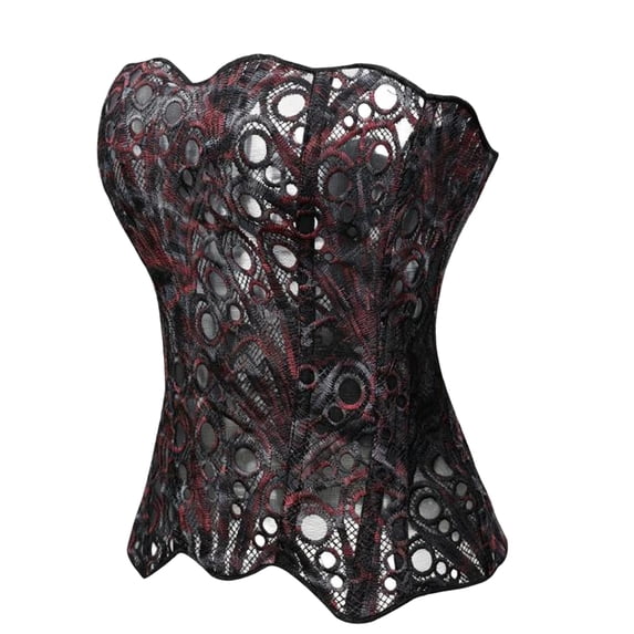 Rexolia Women's Sheer Floral Lace Corset Top Overbust Zip Back Going Out Dark Purple L