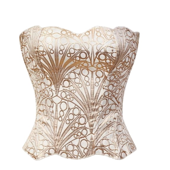 Rexolia Women's Sheer Floral Lace Corset Top Overbust Zip Back Going Out Gold S