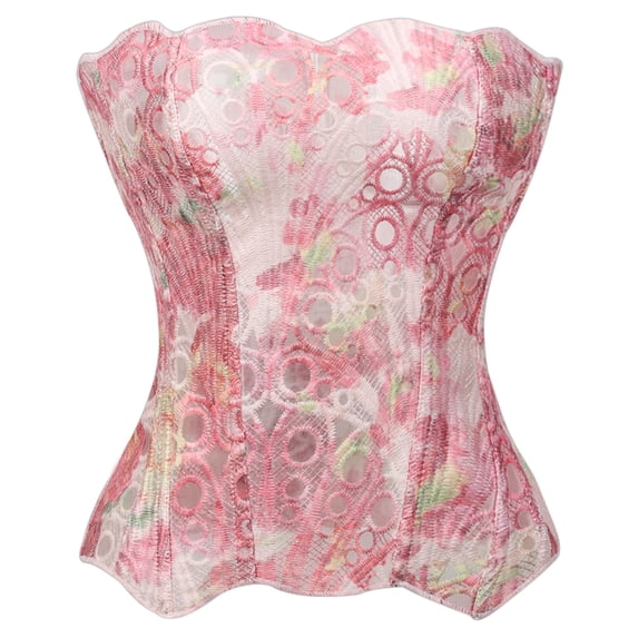 Rexolia Women's Sheer Floral Lace Corset Top Overbust Zip Back Going Out Pink M