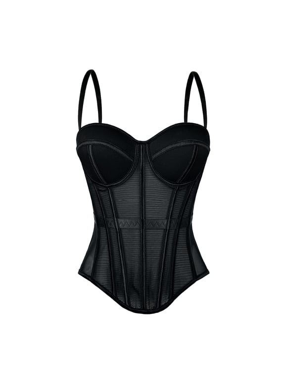 Women's Sleeveless Backless Bustier Crop Top Going Out Sweetheart Spaghetti Strap Black 36B