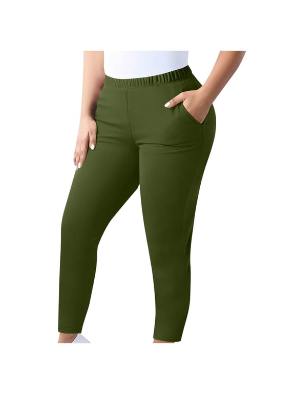 Women's Stretch Leggings Full Length Pull On Slim Fit Casual Sports Army Green 5XL