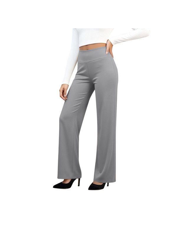 Women’s Stretchy Bootcut Dress Pants High Waist Pull On Business Casual Light Gray L