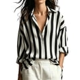 thumbnail image 1 of Rexolia Women's Striped Button Down Shirt Regular Fit Long Sleeve Business Casual Black L, 1 of 6