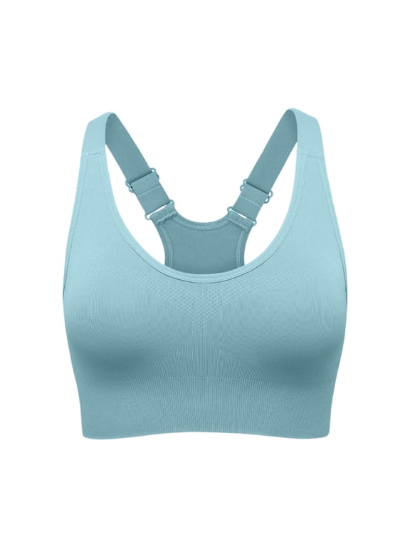 Women's Supportive Racerback Sports Bra Adjustable Straps Running Light Blue 38