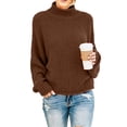 thumbnail image 1 of Rexolia Women's Turtleneck Cable Knit Sweater Chunky Oversized Long Sleeve Fall Brown 3XL, 1 of 6