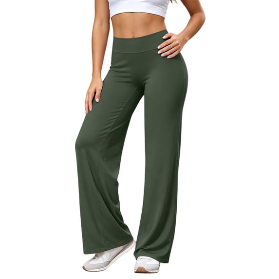 Rexolia Women's Wide Leg Straight Pants High Waist Yoga Gym Lounge Wear Green S