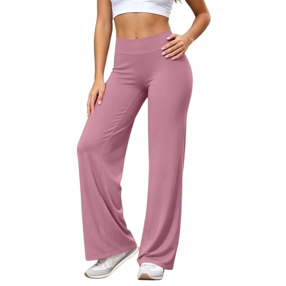 Rexolia Women's Wide Leg Straight Pants High Waist Yoga Gym Lounge Wear Pink M