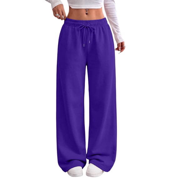 Rexolia Women’s Wide Leg Sweatpants with Pockets Drawstring High Waist Baggy Casual Purple 2XL
