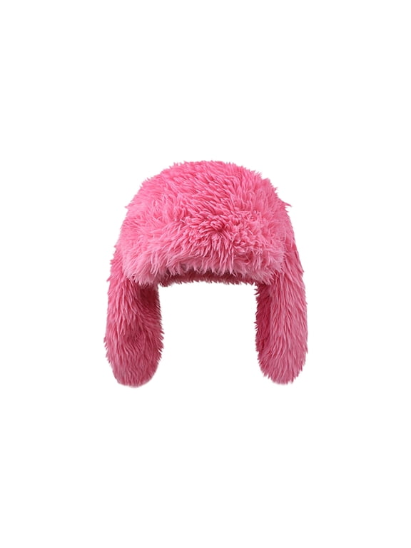 Womens Winter Trapper Hat Plush Warm Cap with Earmuffs Soft Cozy Hot Pink One Size