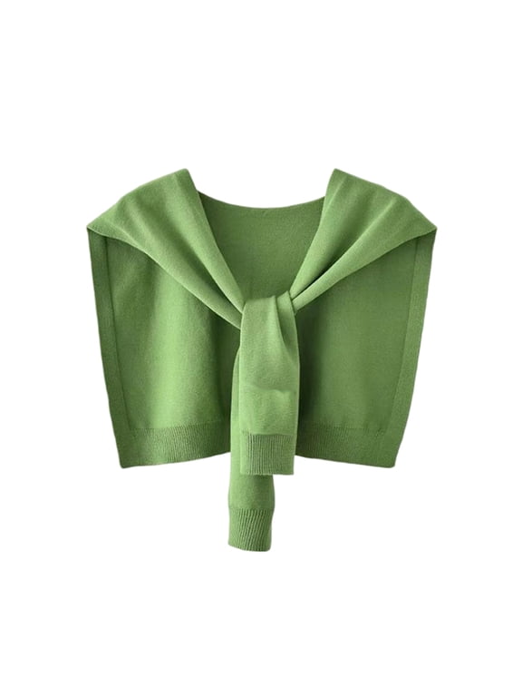 Womens Lightweight Knit Shoulder Wrap Sweater Ice Silk Feel Draped Shawl Tie Front Outer Layer Casual Minimal Style Army Green One Size