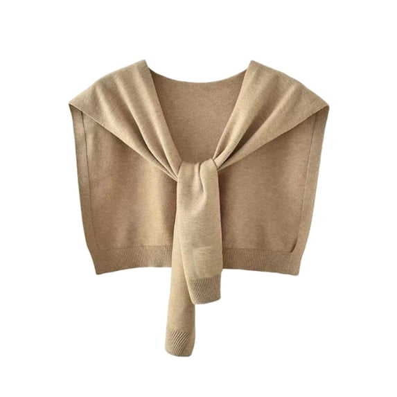 Rexolia Womens Lightweight Knit Shoulder Wrap Sweater Ice Silk Feel Draped Shawl Tie Front Outer Layer Casual Minimal Style Khaki One Size
