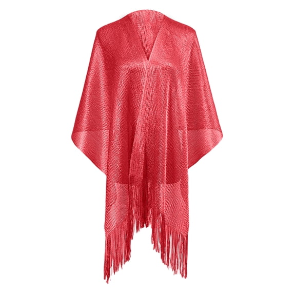 Rexolia Womens Solid Shawl Wrap Open Front Poncho Style Flat Scarf with Fringe Lightweight Drape Layer for Casual Daily Use Red One Size